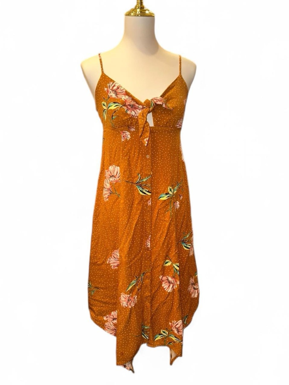 Xhilaration Rust Floral Tie-Front Midi Dress